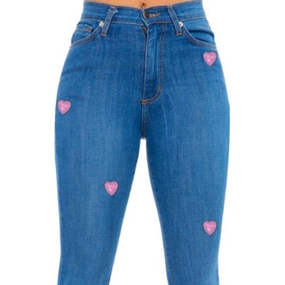 GJG Denim Valentine Hearts Bell Bottom Jean -34” Inseam - Picture 1 of 6